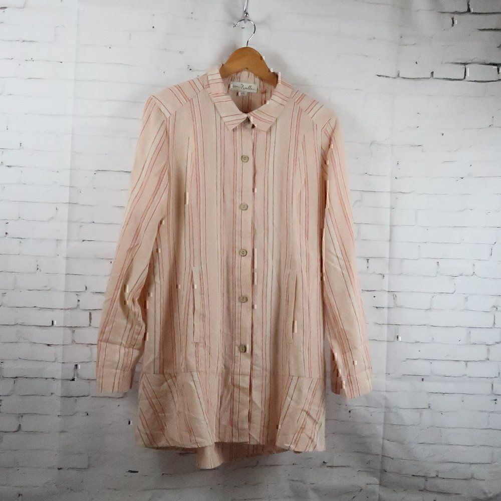 SIMPLY NOELLE ORANGE STRIPE BUTTON DOWN LONG SLEEVE TUNIC TOP SIZE L/XL